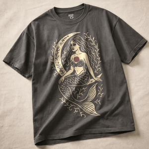 Gothic Mermaid Heavyweight T-shirt - Pepper - M - Inked 13 Ltd Unisex alternative tattoo apparel