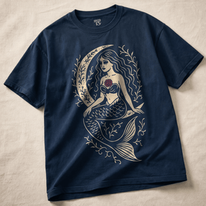Gothic Mermaid Heavyweight T-shirt - True Navy - S - Inked 13 Ltd Unisex alternative tattoo apparel