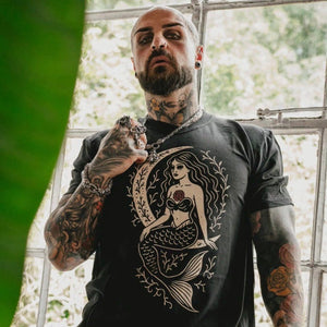 human wearing the gothic mermaid t-shirt by inked 13