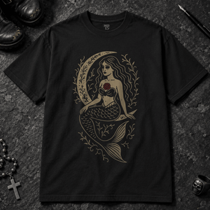 Gothic Mermaid T-shirt - Black - S - Inked 13 - Unisex alternative tattoo apparel.