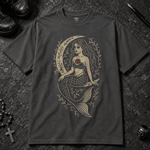 Gothic Mermaid T-shirt - Graphite - S - Inked 13 - Unisex alternative tattoo apparel.