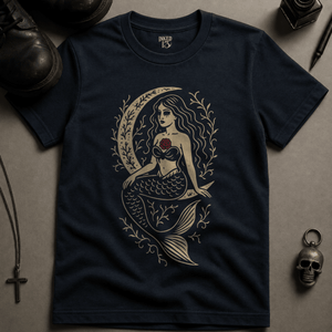 Gothic Mermaid T-shirt (New Style) - True Navy - S - Inked 13 Ltd Unisex alternative tattoo apparel