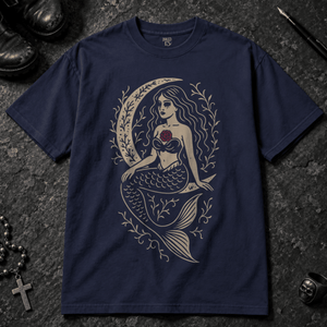 Gothic Mermaid T-shirt - True Navy - S - Inked 13 - Unisex alternative tattoo apparel.