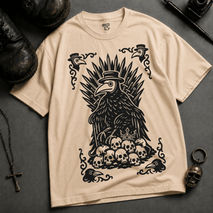 Gothic Plague Crow Heavyweight T-shirt - Ivory - XL - Inked 13 Ltd Unisex alternative tattoo apparel