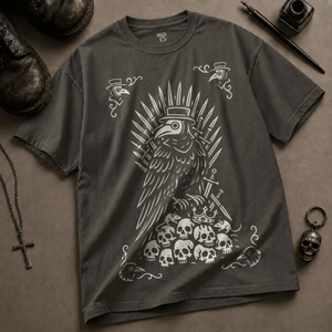 Gothic Plague Crow Heavyweight T-shirt - Pepper - M - Inked 13 Ltd Unisex alternative tattoo apparel