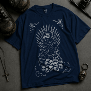 Gothic Plague Crow Heavyweight T-shirt - True Navy - S - Inked 13 Ltd Unisex alternative tattoo apparel