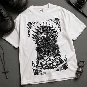 Gothic Plague Crow Heavyweight T-shirt - White - M - Inked 13 Ltd Unisex alternative tattoo apparel