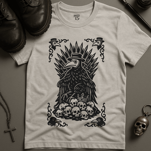 Gothic Plague Crow T-Shirt - Ash - S - Inked 13 Ltd