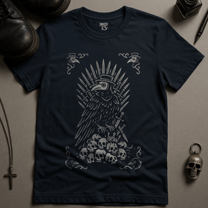 Gothic Plague Crow T-Shirt - Navy - S - Inked 13 Ltd