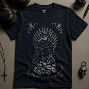 Gothic Plague Crow T-shirt (New Style) - True Navy - S - Inked 13 Ltd Unisex alternative tattoo apparel