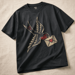 Gothic Swallow Letter Heavyweight T-shirt - Black - S - Inked 13 Ltd Unisex alternative tattoo apparel
