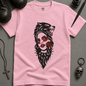 Gothic Wolf Woman T-shirt (New Style) - Blossom - S - Inked 13 Ltd Unisex alternative tattoo apparel