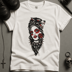 Gothic Wolf Woman T-shirt (New Style) - White - S - Inked 13 Ltd Unisex alternative tattoo apparel