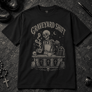 Graveyard Shift T-shirt - Black - S - Inked 13 - Unisex alternative tattoo apparel.