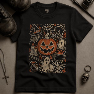Halloween Doodle Art Scene T-shirt - Black - S - Inked 13 Ltd Unisex alternative tattoo apparel