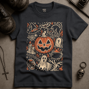 Halloween Doodle Art Scene T-shirt - Graphite - S - Inked 13 Ltd Unisex alternative tattoo apparel