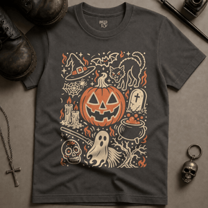 Halloween Doodle Art Scene T-shirt - Pepper - S - Inked 13 Ltd Unisex alternative tattoo apparel