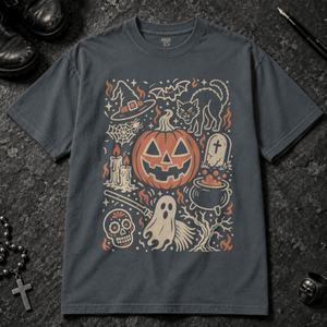 Halloween Doodle Art Scene T-shirt - Pepper - S - Inked 13 - Unisex alternative tattoo apparel.