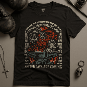 Hammer Your Problems Away T-Shirt - Black - S - Inked 13 Ltd