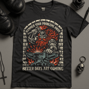 Hammer Your Problems Away T-Shirt - Dark Grey - S - Inked 13 Ltd