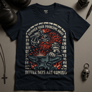 Hammer Your Problems Away T-Shirt - Navy - S - Inked 13 Ltd
