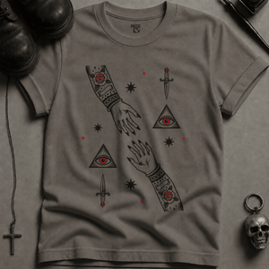 Hand Occult Design T-shirt - Grey - S - Inked 13 Ltd Unisex alternative tattoo apparel