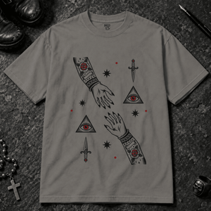 Hand Occult Design T-shirt - Grey - S - Inked 13 - Unisex alternative tattoo apparel.