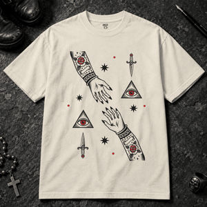 Hand Occult Design T-shirt - Ivory - S - Inked 13 - Unisex alternative tattoo apparel.
