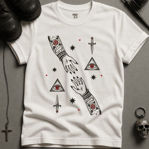 Hand Occult Design T-shirt - White - S - Inked 13 Ltd Unisex alternative tattoo apparel