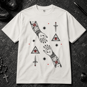 Hand Occult Design T-shirt - White - S - Inked 13 - Unisex alternative tattoo apparel.
