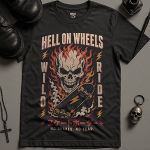 Hell On Wheels T-Shirt - Dark Grey - S - Inked 13 Ltd Unisex alternative tattoo apparel
