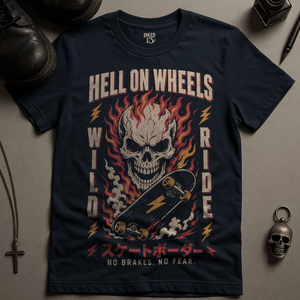 Hell On Wheels T-Shirt - Navy - S - Inked 13 Ltd Unisex alternative tattoo apparel