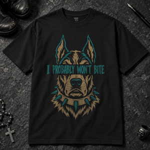 I Probably Won't Bite T-shirt - Black - S - Inked 13 - Unisex alternative tattoo apparel.