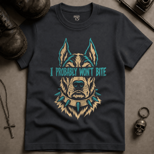 I Probably Won't Bite T-shirt - Graphite - S - Inked 13 Ltd Unisex alternative tattoo apparel