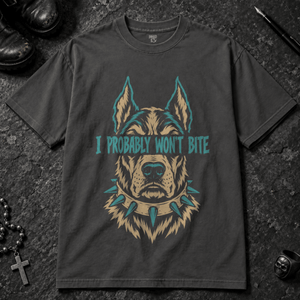 I Probably Won't Bite T-shirt - Graphite - S - Inked 13 - Unisex alternative tattoo apparel.