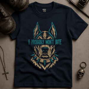 I Probably Won't Bite T-shirt - True Navy - S - Inked 13 Ltd Unisex alternative tattoo apparel
