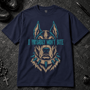 I Probably Won't Bite T-shirt - True Navy - S - Inked 13 - Unisex alternative tattoo apparel.