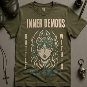 Inner Demons T-Shirt - Military Green - S - Inked 13 Ltd Unisex alternative tattoo apparel