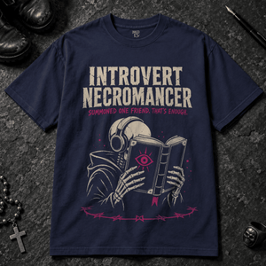 Introvert Necromancer T-shirt - True Navy - S - Inked 13 - Unisex alternative tattoo apparel.