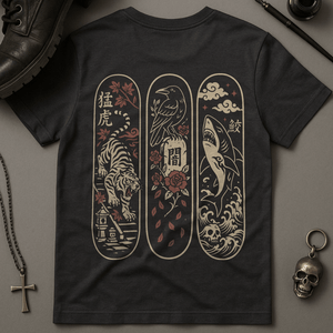 Japanese Animals Skateboard T-Shirt - Dark Grey - S - Inked 13 Ltd
