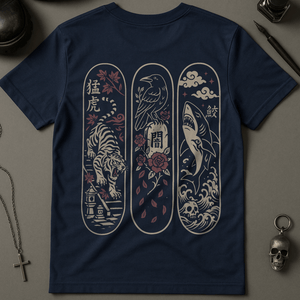 Japanese Animals Skateboard T-Shirt - Navy - S - Inked 13 Ltd