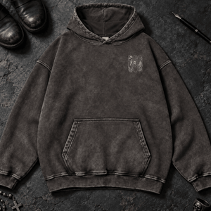 Japanese Animals Skateboard Washed Hoodie - Dark Gray - S - Inked 13 - Unisex alternative tattoo apparel.
