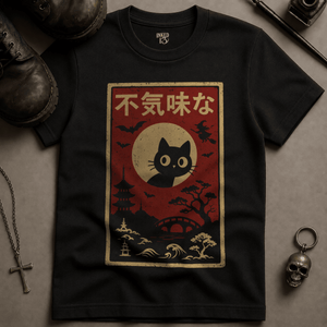 Japanese Cat Spooky T-shirt (New Style) - Black - S - Inked 13 Ltd Unisex alternative tattoo apparel
