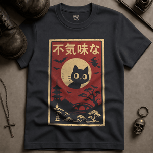Japanese Cat Spooky T-shirt (New Style) - Graphite - S - Inked 13 Ltd Unisex alternative tattoo apparel