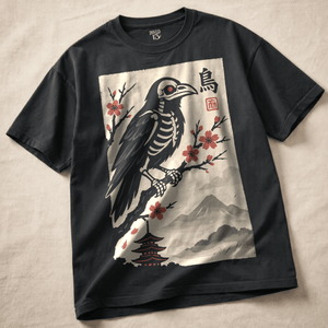 Japanese Crow Ink Heavyweight T-shirt - Black - S - Inked 13 Ltd Unisex alternative tattoo apparel