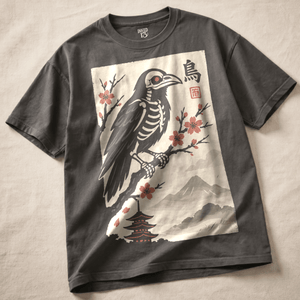 Japanese Crow Ink Heavyweight T-shirt - Pepper - M - Inked 13 Ltd Unisex alternative tattoo apparel