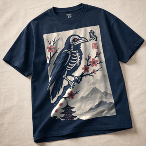 Japanese Crow Ink Heavyweight T-shirt - True Navy - S - Inked 13 Ltd Unisex alternative tattoo apparel