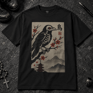 Japanese Crow T-shirt - Black - S - Inked 13 - Unisex alternative tattoo apparel.