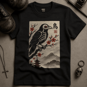 Japanese Crow T-shirt (New Style) - Black - S - Inked 13 Ltd Unisex alternative tattoo apparel