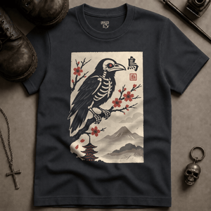 Japanese Crow T-shirt (New Style) - Graphite - S - Inked 13 Ltd Unisex alternative tattoo apparel
